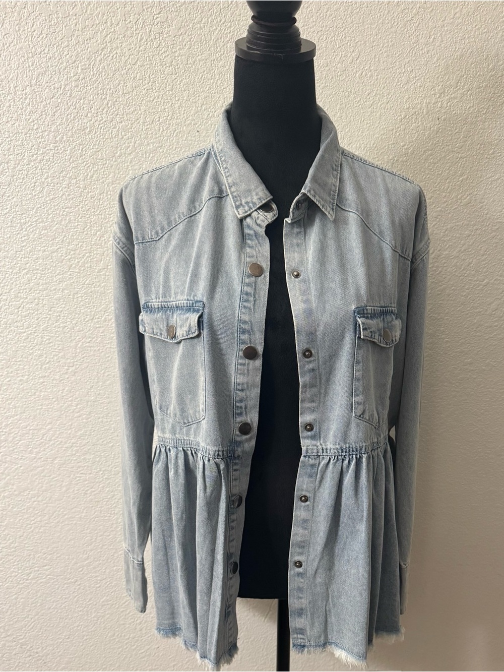 Fate Light Wash Denim Peplum Button-Up Jacket/top